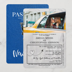 Royal Blue New York City Passport Bröllop Inbjudningar
