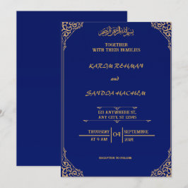 Royal Blue Nikah Islamic Wedding bjudande Inbjudningar