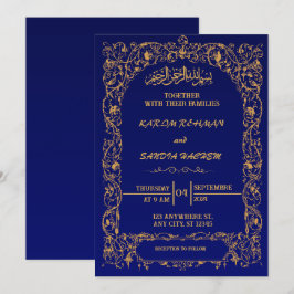 Royal Blue Nikah Islamic Wedding bjudande Inbjudningar