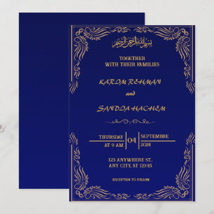 Royal Blue Nikah Islamic Wedding bjudande Inbjudningar