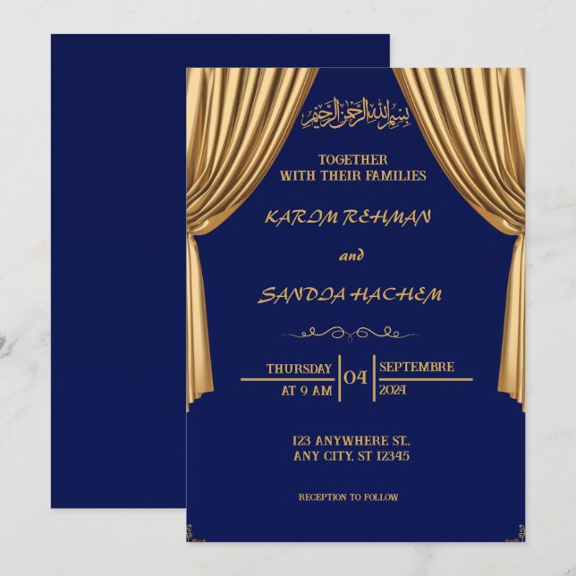 Royal Blue Nikah Islamic Wedding bjudande Inbjudningar (Fram/baksida)