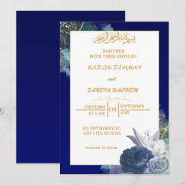 Royal Blue Nikah Islamic Wedding bjudande Inbjudningar