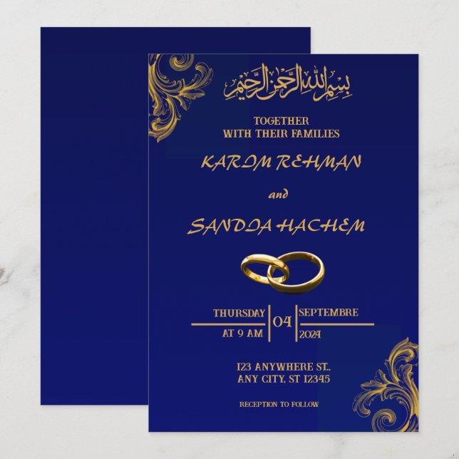 Royal Blue Nikah Islamic Wedding bjudande Inbjudningar (Fram/baksida)