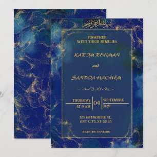 Royal Blue Nikah Islamic Wedding bjudande Inbjudningar