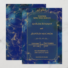 Royal Blue Nikah Islamic Wedding bjudande Inbjudningar
