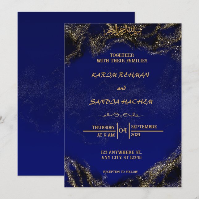 Royal Blue Nikah Islamic Wedding bjudande Inbjudningar (Fram/baksida)