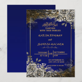Royal Blue Nikah Islamic Wedding bjudande Inbjudningar