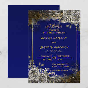 Royal Blue Nikah Islamic Wedding bjudande Inbjudningar