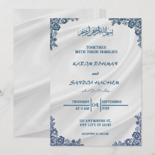 Royal Blue Nikah Islamic Wedding bjudande Inbjudningar