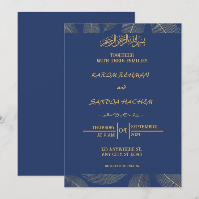 Royal Blue Nikah Islamic Wedding bjudande Inbjudningar (Fram/baksida)