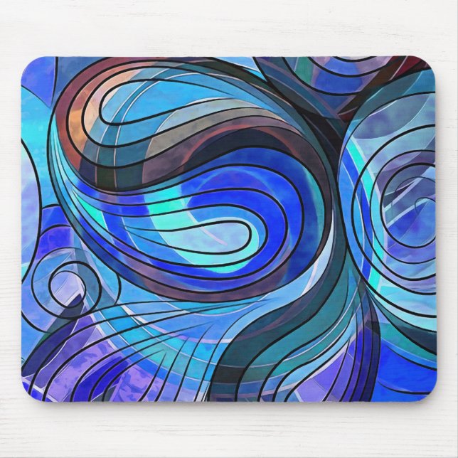 Royal Blue och Aqua Doodle med svart Linjer Musmatta (Framsidan)