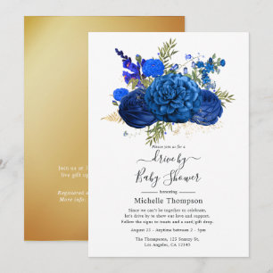 Royal Blue- och Faux Foil Guld-enhet efter dusch Inbjudningar
