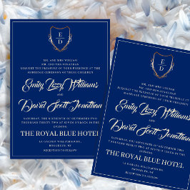 Royal Blue och Golden Classic Monogram Whimsical Inbjudningar
