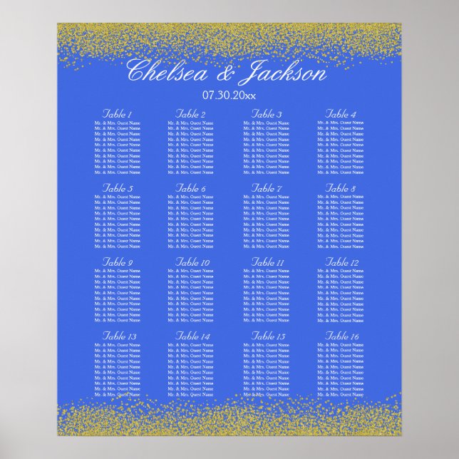 Royal Blue och Guld - 16 Sittplatsdiagram Poster (Framsidan)