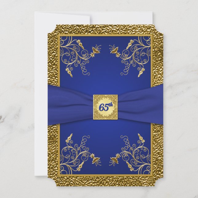 Royal Blue och Guld 65e Birthday Inbjudan (Framsida)