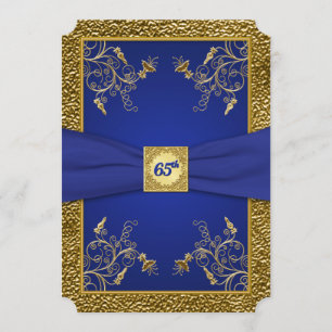 Royal Blue och Guld 65e Birthday Inbjudan