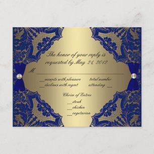 Royal Blue och Guld Bröllop OSA Kort