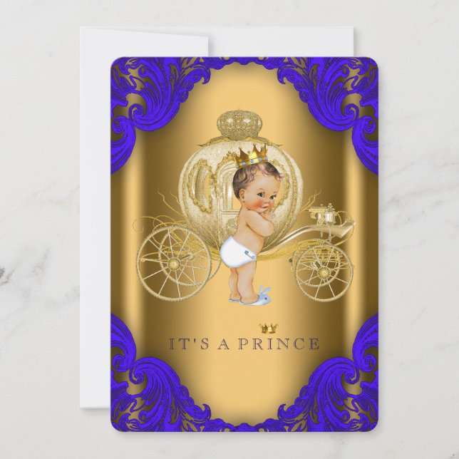 Royal Blue och Guld Carriage Prince Baby Shower Inbjudningar (Framsida)