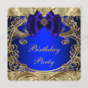 Royal Blue och Guld Födelsedagsfest Inbjudningar