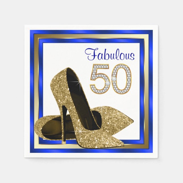 Royal Blue och Guld Födelsedagsfest Pappersservett (Framsidan)