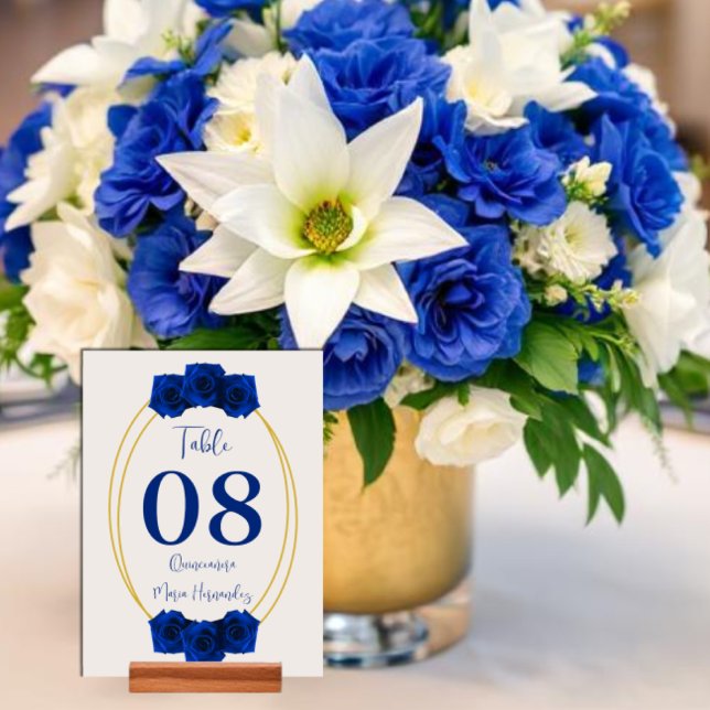 Royal Blue och Guld Geometric Quinceañera Bordsnummer (Skapare uppladdad)