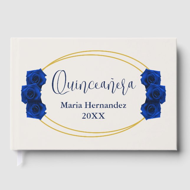 Royal Blue och Guld Geometric Quinceañera Gästböcker (Framsida)