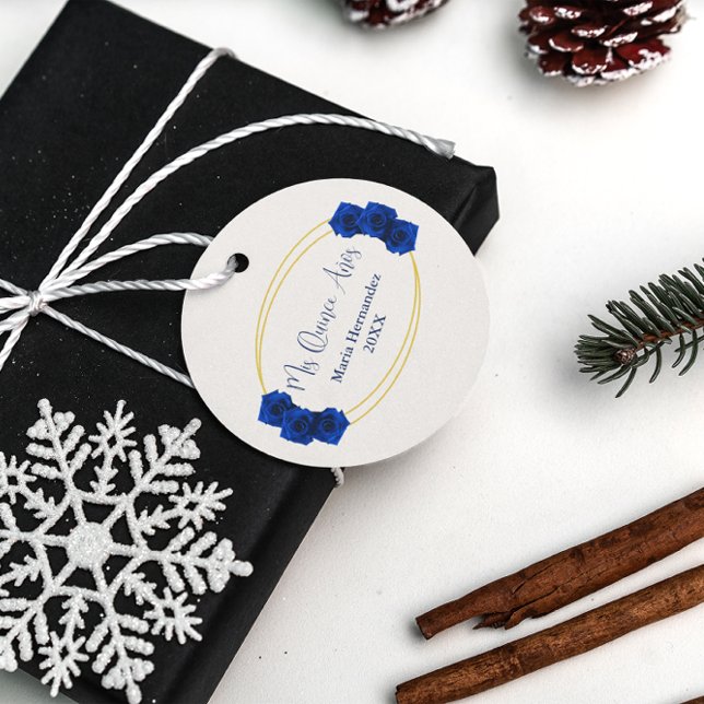 Royal Blue och Guld Geometric Quinceañera Gåvor Etiketter (Skapare uppladdad)