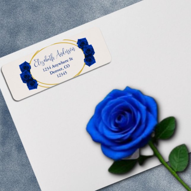 Royal Blue och Guld Geometric Quinceañera Returadress Etikett (Skapare uppladdad)