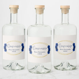 Royal Blue och Guld Geometric Quinceañera Spritflaskor Etikett