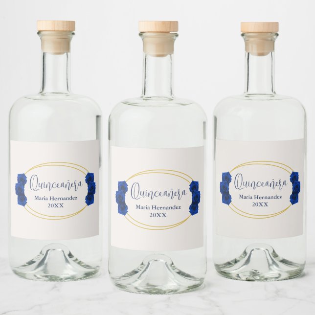 Royal Blue och Guld Geometric Quinceañera Spritflaskor Etikett (Flaskor)