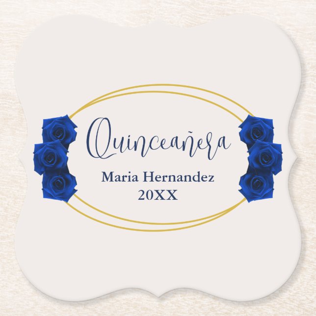 Royal Blue och Guld Geometric Quinceañera Underlägg Papper (Framsida)