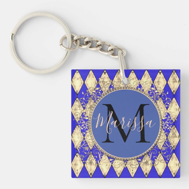 Royal Blue och Guld Glam Monogram (Framsidan)