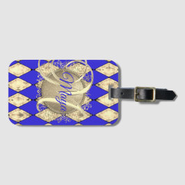 Royal Blue och Guld Glam Monogram Bagagebricka