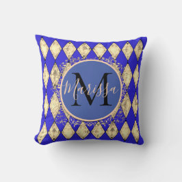Royal Blue och Guld Glam Monogram Dekorativ kudde