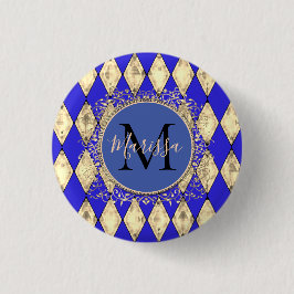 Royal Blue och Guld Glam Monogram Knapp