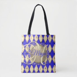 Royal Blue och Guld Glam Monogram Tygkasse