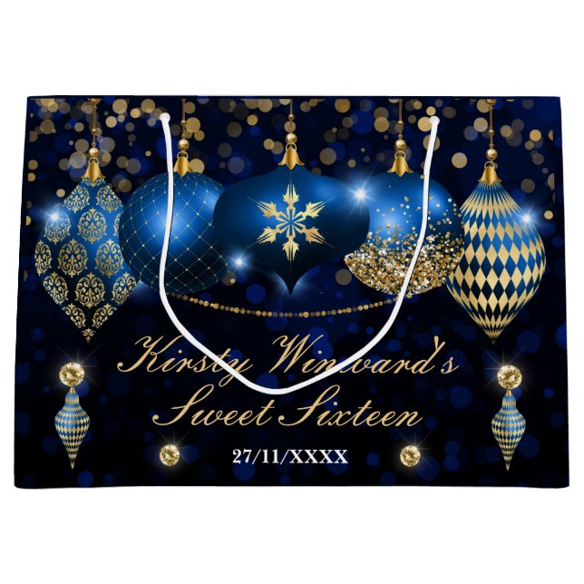 Royal Blue och Guld jul Baubles Sweet 16 (Framsidan)