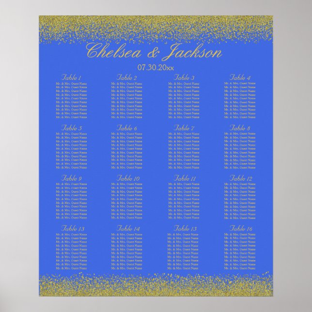 Royal Blue- och Guld-konfetti - 16 Sittplatsdiagra Poster (Framsidan)