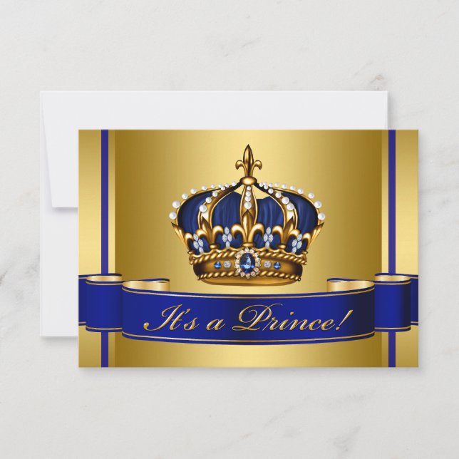 Royal Blue och Guld Krona Prince Baby Shower Inbjudningar (Framsida)
