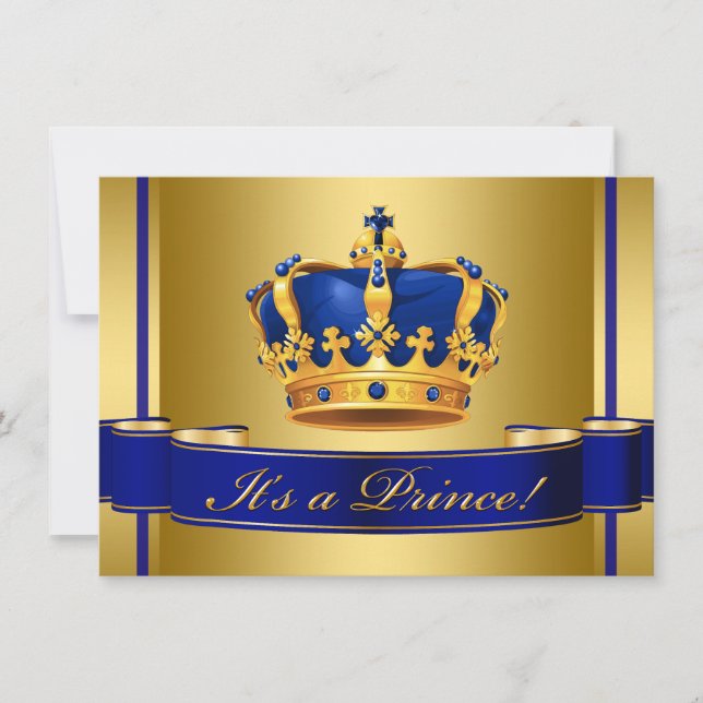 Royal Blue och Guld Krona Prince Baby Shower Inbjudningar (Framsida)