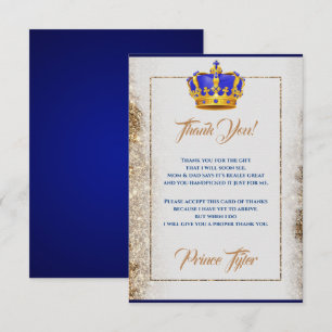 Royal Blue och Guld Krona Prince Baby Shower Tack Kort