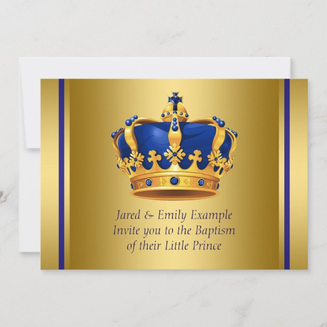 Royal Blue och Guld Krona Prince Baptism Inbjudningar (Framsida)