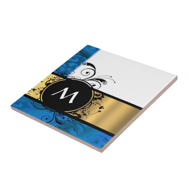 Royal blue och guld monogram kakelplatta (Sidan)