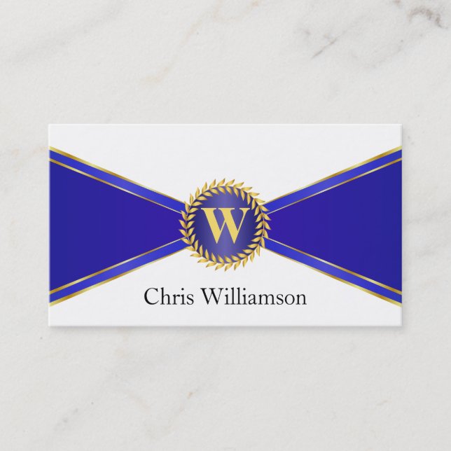 Royal Blue och Guld Monogram Visitkort (Framsida)