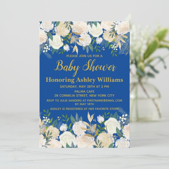 Royal Blue och Guld Oh Baby Shower Boy Inbjudningar (Stående Fram)