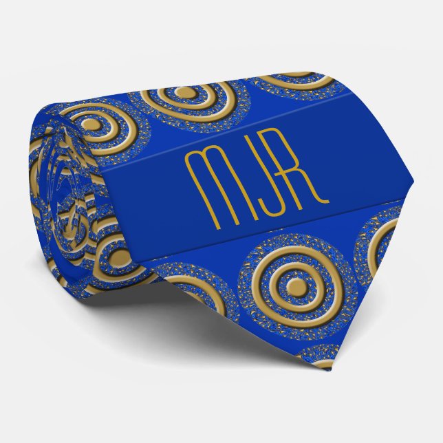 Royal Blue och Guld Paisley |med Monogram Slips (Rullad)