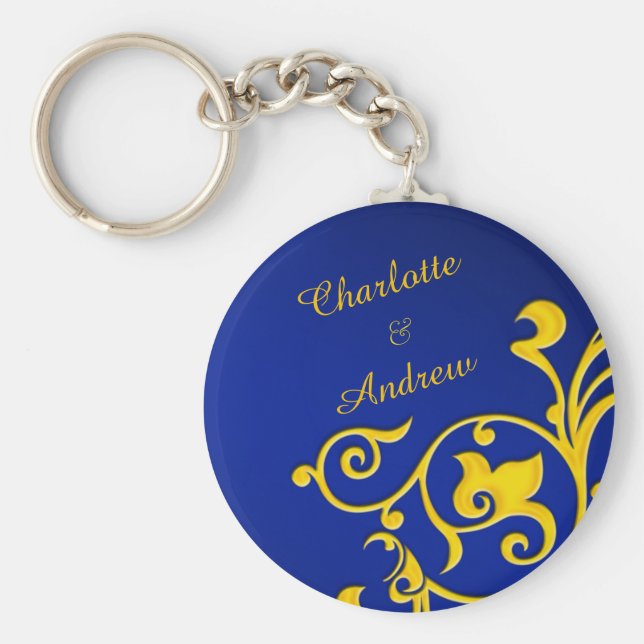 Royal Blue och Guld Par Namn Nyckelring (Framsidan)