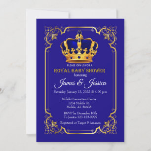 Royal Blue och Guld Prince Baby Shower Inbjudningar