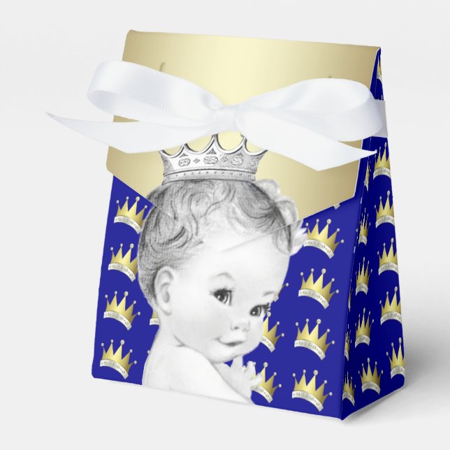 Royal Blue och Guld Prince Baby Shower Presentaskar (Framsidan Sidan)