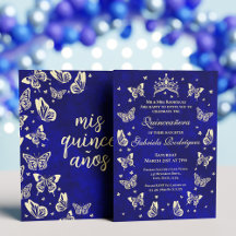 Royal Blue och Guld Quinceañera Tiara Butterfly